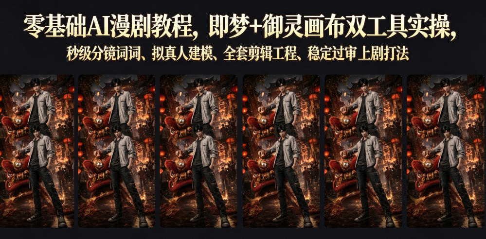 零基础AI漫剧教程，即梦+御灵画布双工具实操，秒级分镜提示词、拟真人建模、全套剪辑工程、稳定过审上剧打法-钱途社