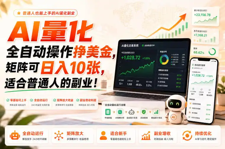 AI量化全自动操作挣美金，矩阵可日入10张，适合普通人的副业！【揭秘】-钱途社