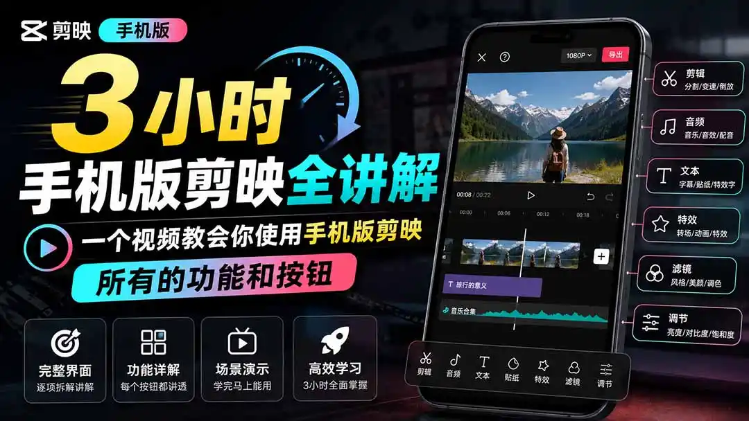 3小时手机版剪映全讲解，一个视频教会你使用手机版剪映，所有的功能和按钮-钱途社