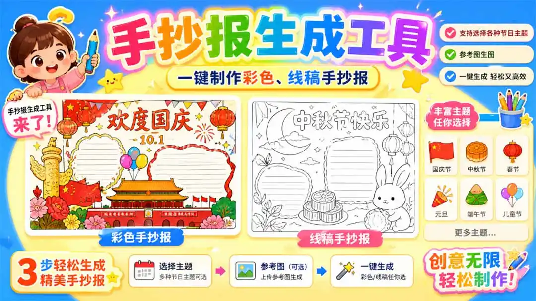 手抄报批量生成工具来了，完全免费，告别豆包生图，这个高清无水印-钱途社