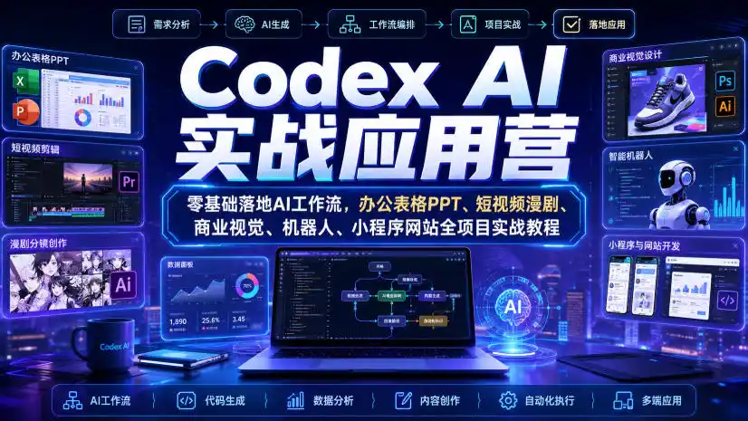 Codex AI实战应用营｜零基础落地AI工作流，办公表格PPT、短视频漫剧、商业视觉、机器人、小程序网站全项目实战教程-钱途社