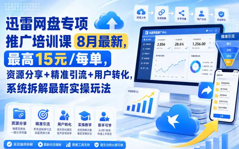 迅雷网盘专项推广培训课8月最新，最高15米/每单，资源分享+精准引流+用户转化，系统拆解最新实操玩法(更新0824)-钱途社