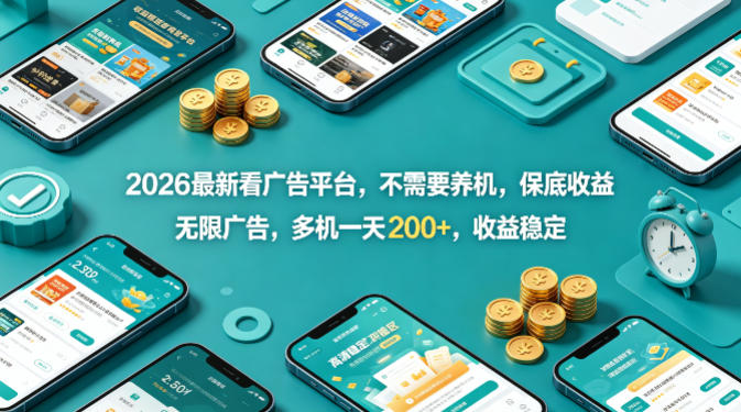 2026最新看广告平台，不需要养机，保底收益，无限广告，多机一天200+，收益稳定【揭秘】-钱途社
