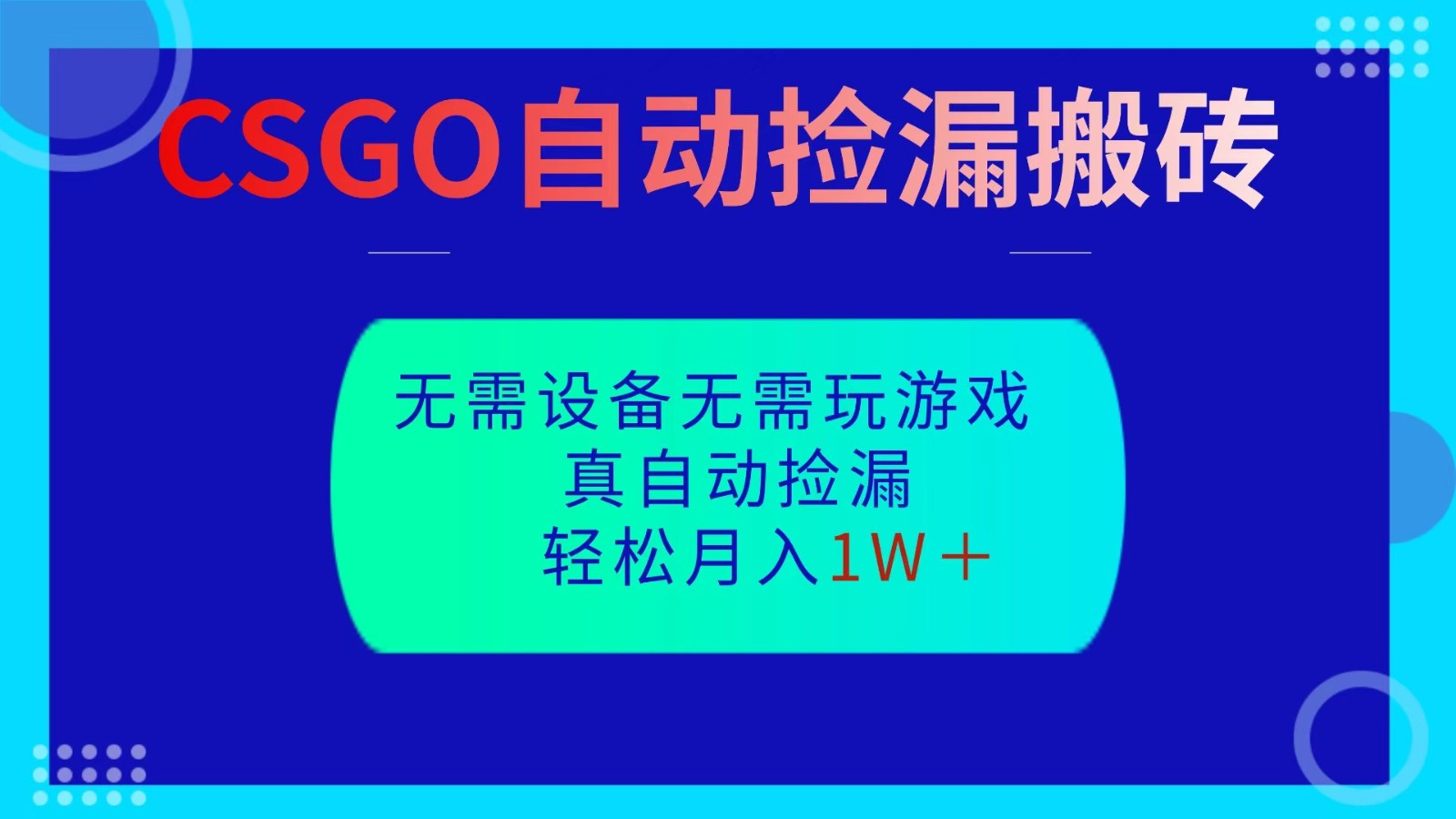 CSGO自动捡漏搬砖,当天操作当天见结果,无需了解游戏,包教包会包落地-钱途社