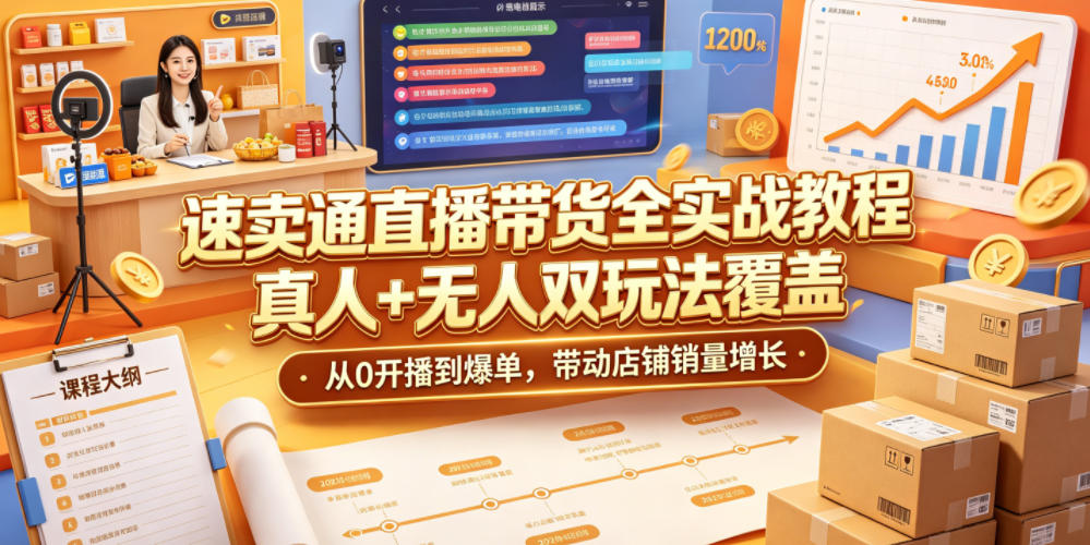 速卖通直播带货全实战教程，真人+无人双玩法覆盖，从0开播到爆单，带动店铺销量增长-钱途社