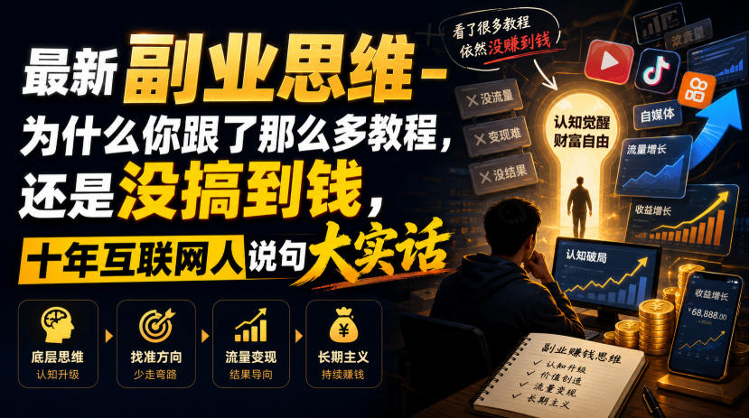 最新副业思维-为什么你跟了那么多教程，还是没搞到钱，十年互联网人说句大实话【揭秘】-钱途社