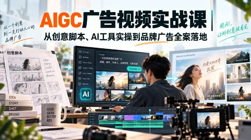 AIGC广告视频实战课｜从创意脚本、AI工具实操到品牌广告全案落地-钱途社