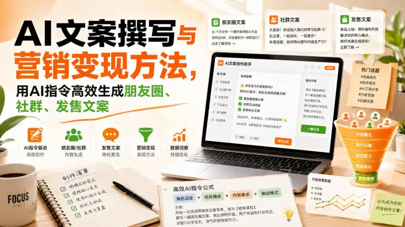 AI文案撰写与营销变现方法，用AI指令高效生成朋友圈、社群、发售文案-钱途社