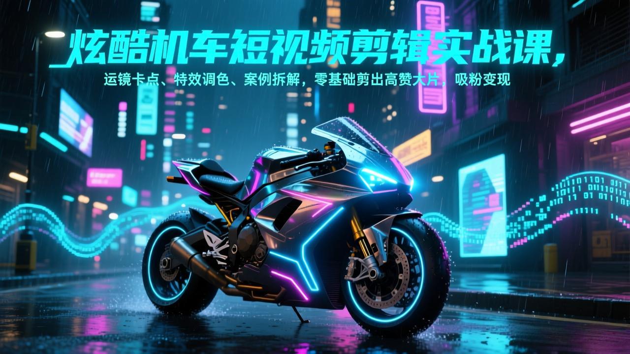 炫酷机车短视频剪辑实战课，运镜卡点、特效调色、案例拆解，零基础剪出高赞大片，吸粉变现-钱途社