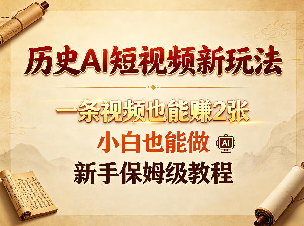 历史AI短视频新玩法，一条视频也能賺2张，小白也能做，新手保姆级教程-钱途社