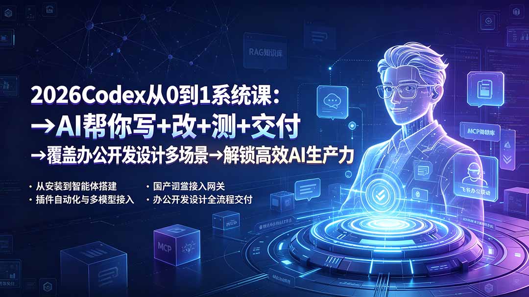 2026Codex从0到1系统课：→AI帮你写+改+测+交付→覆盖办公开发设计多场景→解锁高效AI生产力-钱途社