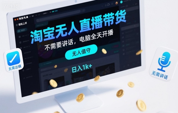 淘宝无人直播带货，不需要出镜，不需要讲话，电脑全天开播，轻松上手，日入1k+【揭秘】-钱途社