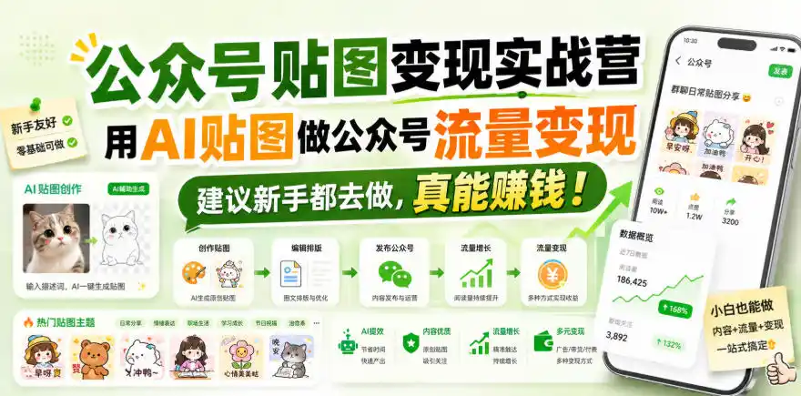公众号贴图变现实战营，用AI贴图做公众号流量变现，建议新手都去做，真能賺钱！-钱途社