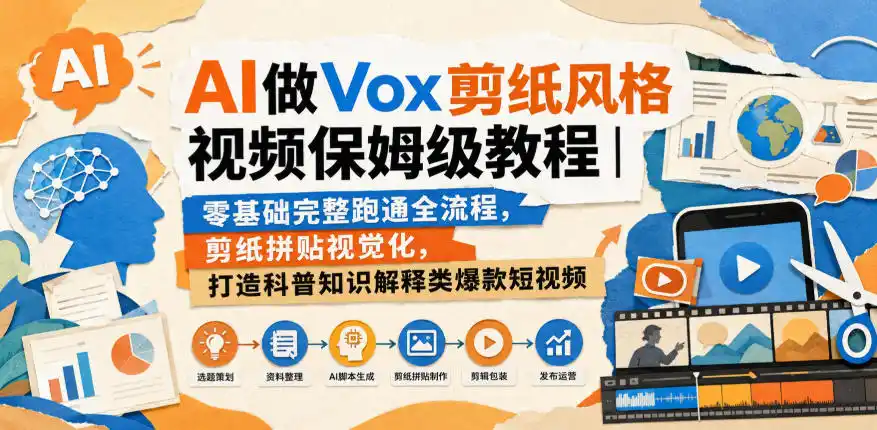 AI做Vox剪纸风格视频保姆级教程｜零基础完整跑通全流程，剪纸拼贴视觉化，打造科普知识解释类爆款短视频-钱途社