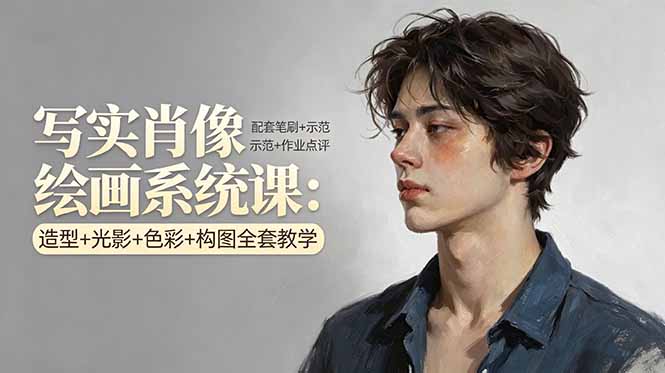 写实肖像绘画系统课：造型+光影+色彩+构图全套教学，配套笔刷+示范+作业点评-钱途社