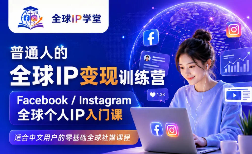 普通人的全球IP变现训练营，Facebook/Instagram全球个人IP入门课，零基础全球社媒课程-钱途社