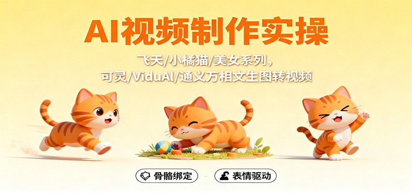 AI视频制作实操，飞天/小橘猫/美女系列，可灵/ViduAl/通义万相文生图转视频-钱途社
