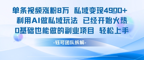 单条视频私域变现4.9k+利用AI做私域玩法 已经开始火热0基础也能做的副业项目轻松上手-钱途社