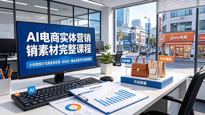 AI电商实体营销素材完整课程，AI创意短片完美复刻实景，实体店一键生成宣传引流短视频-钱途社