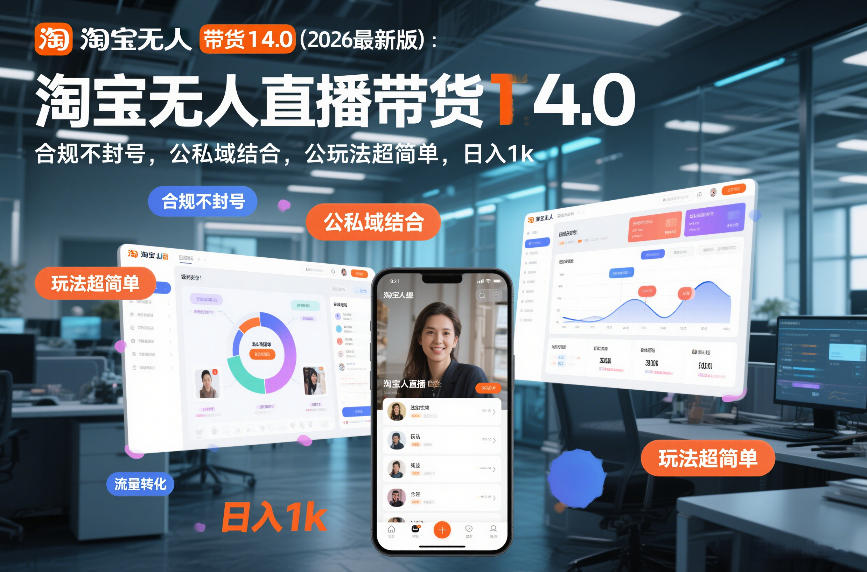 淘宝无人直播带货14.0(2026最新版)：合规不封号，公私域结合，玩法超简单，日入1k+【揭秘】-钱途社