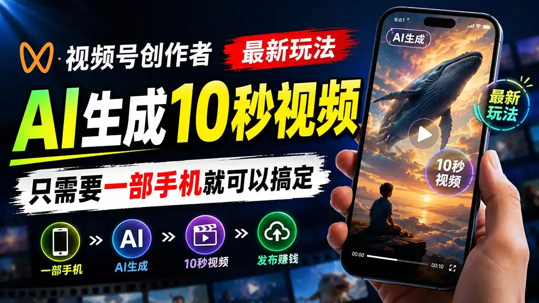 视频号创作者最新玩法，AI生成10秒视频，只需要一部手机就可以搞定-钱途社