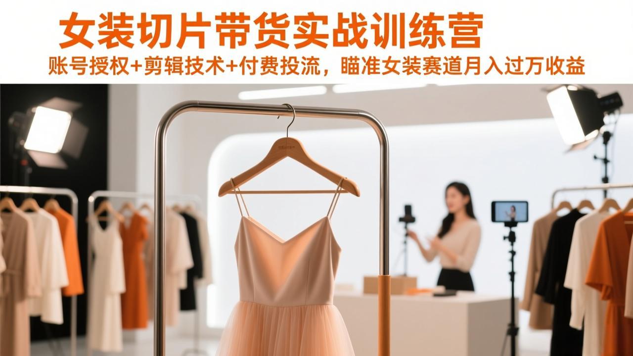 女装切片带货实战训练营，账号授权+剪辑技术+付费投流，瞄准女装赛道月入过万收益-钱途社