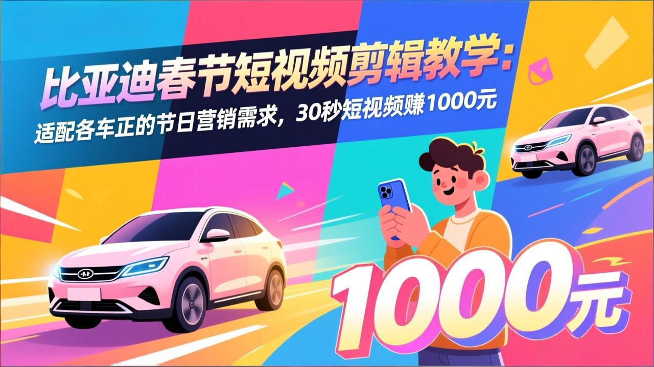 比亚迪春节短视频剪辑教学：适配各车企的节日营销需求，30秒短视频赚1000元-钱途社