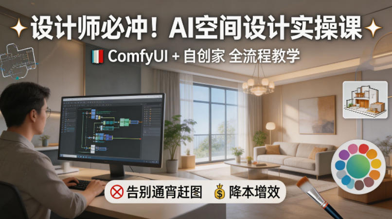 设计师必冲！AI空间设计实操课，ComfyUI+自创家全教学，告别通宵赶图，降本增效-钱途社