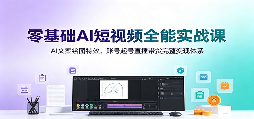 零基础AI短视频全能实战课：AI文案绘图特效，账号起号直播带货完整变现体系-钱途社