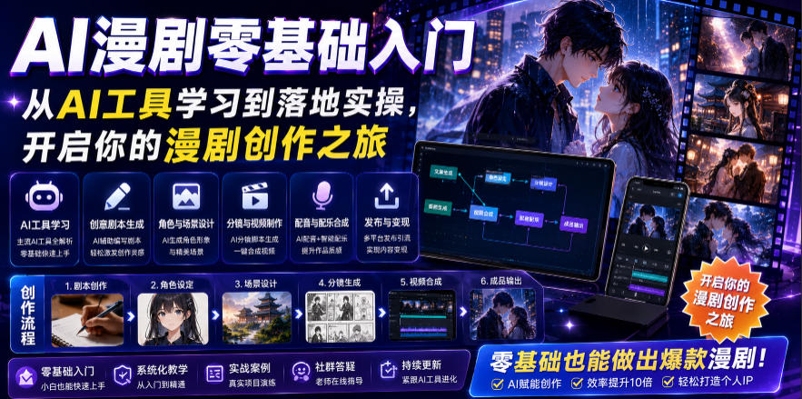 AI漫剧零基础入门，从AI工具学习到落地实操，开启你的漫剧创作之旅-钱途社