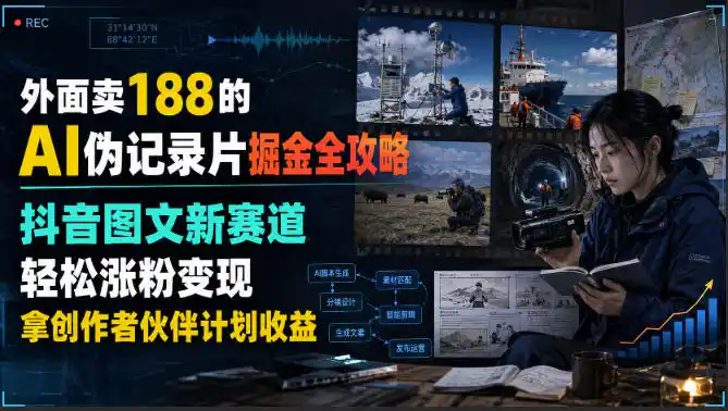 外面卖188的AI伪记录片掘金全攻略，抖音图文新赛道，轻松涨粉变现，拿创作者伙伴计划收益【文档】-钱途社