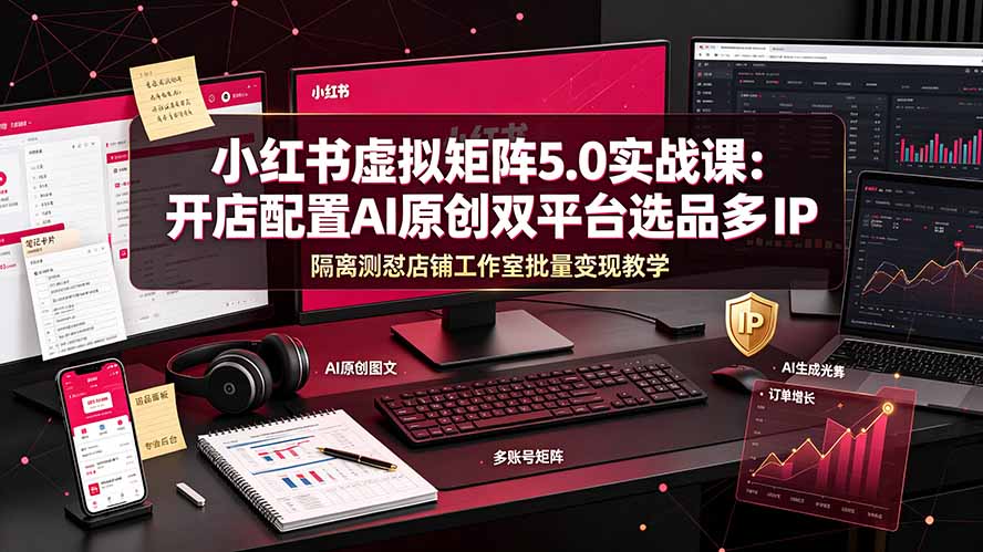 小红书虚拟矩阵5.0实战课：开店配置｜AI原创｜双平台选品｜多IP隔离｜测怼店铺工作室批量变现实操教学-钱途社
