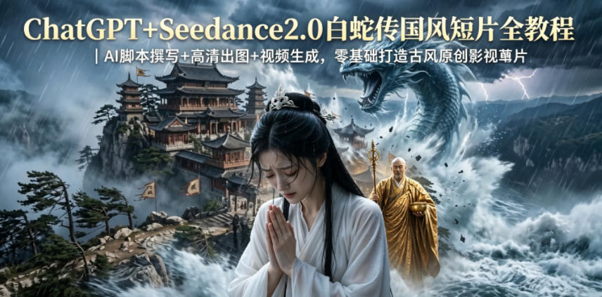 ChatGPT+Seedance2.0白蛇传国风短片全教程｜AI脚本撰写+高清出图+视频生成，零基础打造古风原创影视短片-钱途社