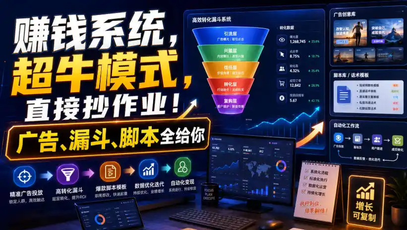 賺钱系统，超牛模式，直接抄作业！广告、漏斗、脚本全给你【原创双语字幕】-钱途社