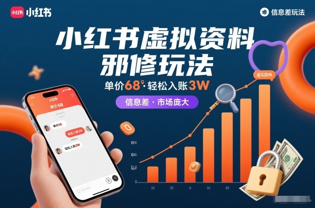 小红书虚拟资料邪修玩法，单价68，轻松入账3W，信息差玩法，市场庞大-钱途社