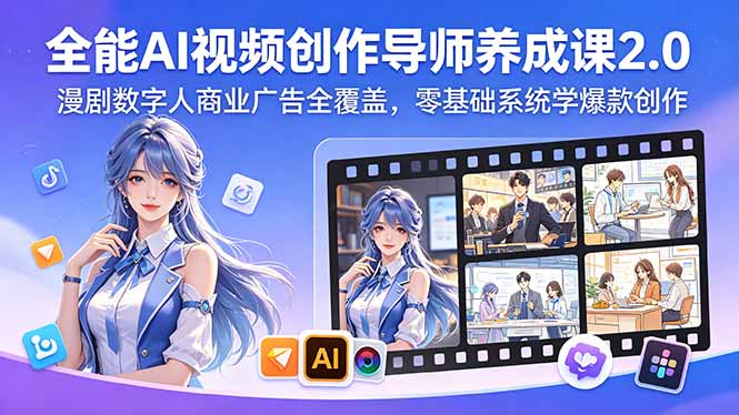 全能AI视频创作导师养成课2.0，漫剧数字人商业广告全覆盖，零基础系统学爆款创作-钱途社