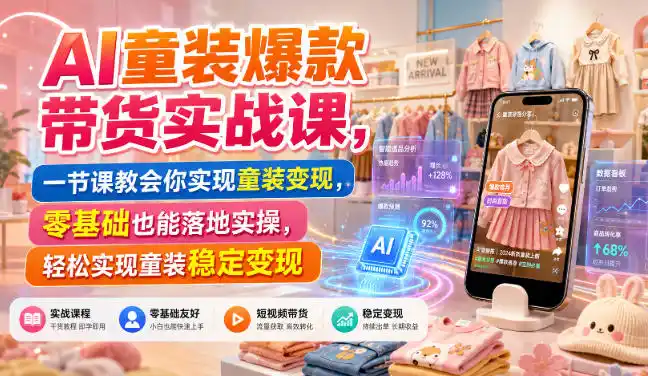AI童装爆款带货实战课，一节课教会你实现童装变现，零基础也能落地实操-钱途社