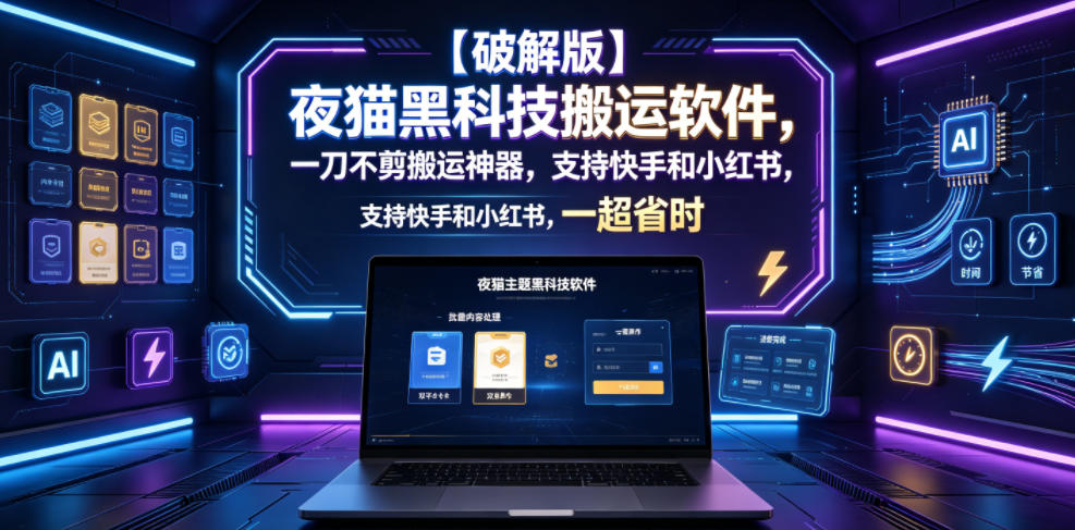 【破解版】夜猫黑科技搬运软件，一刀不剪搬运神器，支持快手和小红书，一键搬运超省时！-钱途社