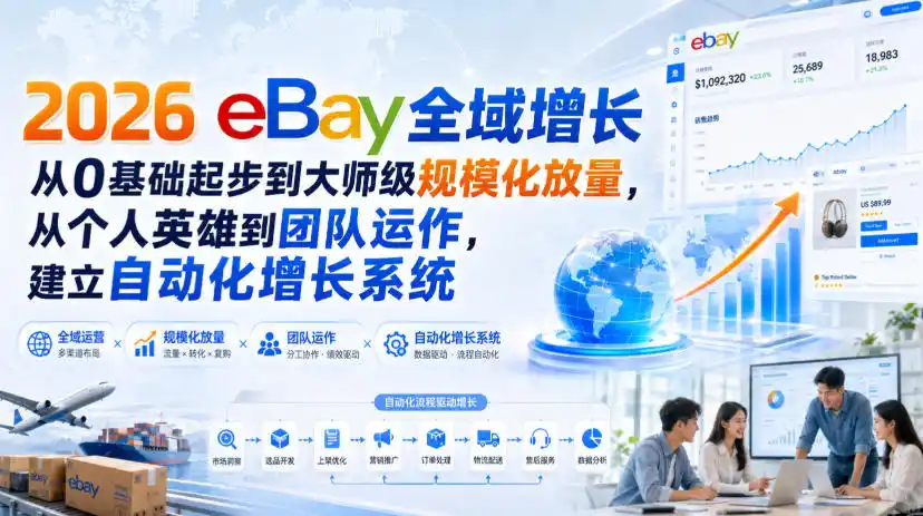 2026 eBay全域增长，从0基础起步到大师级规模化放量，从个人英雄到团队运作，建立自动化增长系统-钱途社