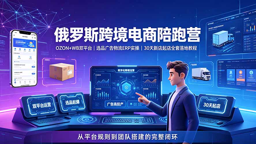 2026俄罗斯跨境电商陪跑营：OZON+WB双平台｜选品广告物流ERP实操｜30天新店起店全套落地教程-钱途社