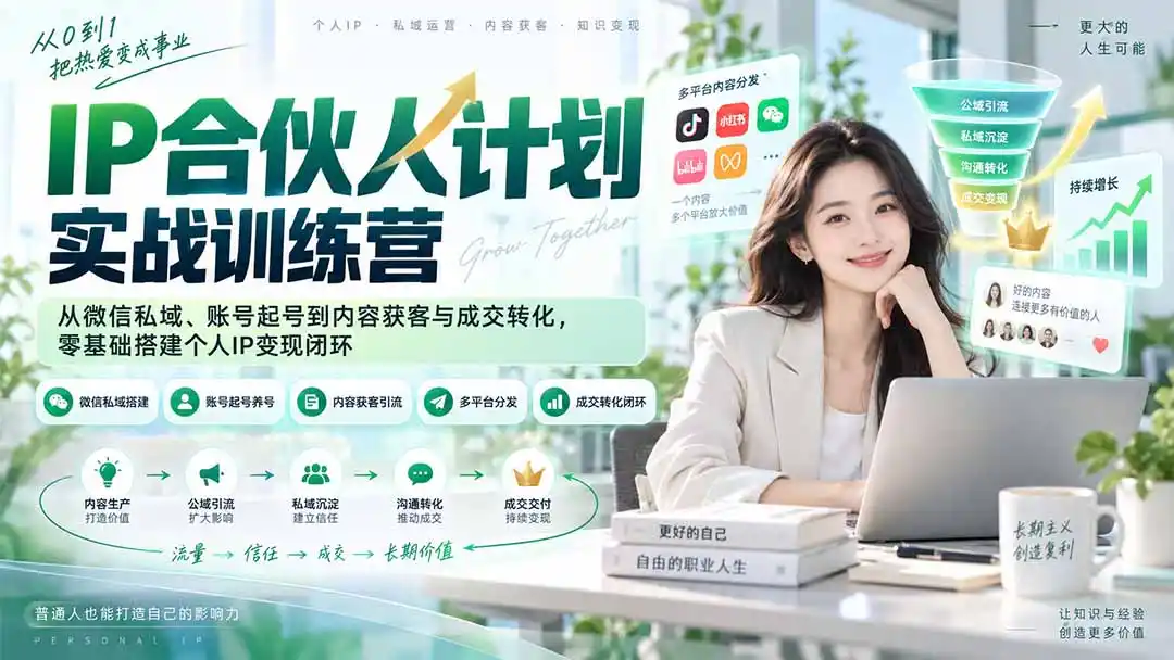 IP合伙人计划实战训练营-更新：从微信私域、账号起号到内容获客与成交转化，零基础搭建个人IP变现闭环-钱途社