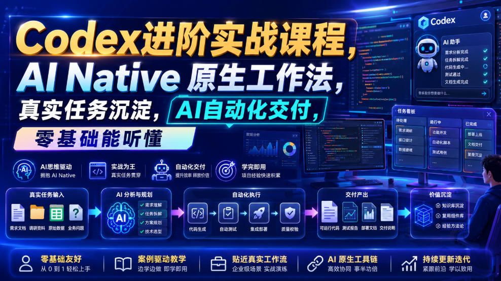 Codex进阶实战课｜AI Native原生工作法，22节真实任务落地，从配置到AI自动化交付全链路教程-钱途社