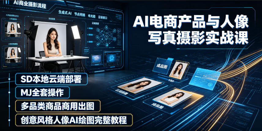 AI电商产品与人像写真摄影实战课｜SD本地云端部署、MJ全套操作、多品类商品商用出图、创意风格人像AI绘图完整教程-钱途社