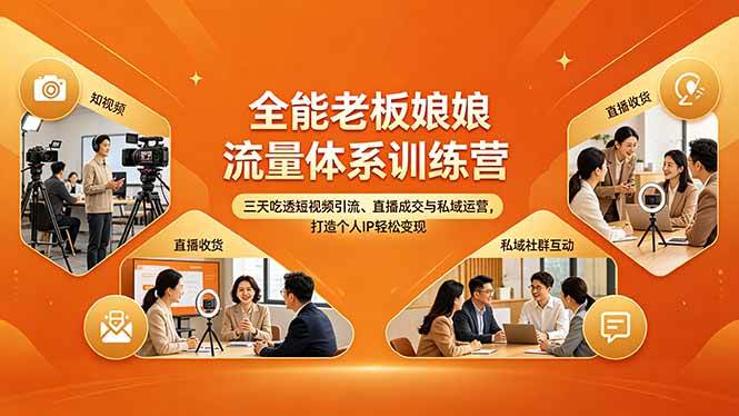 （18187期）全能老板娘流量体系训练营，三天吃透短视频引流、直播成交与私域运营，打造个人IP轻松变现-钱途社