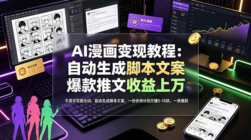 （19170期）AI漫画变现教程：不用手写提示词，自动生成脚本文案，一份伙伴计划万播5-10块，一条爆款推文收益上万-钱途社