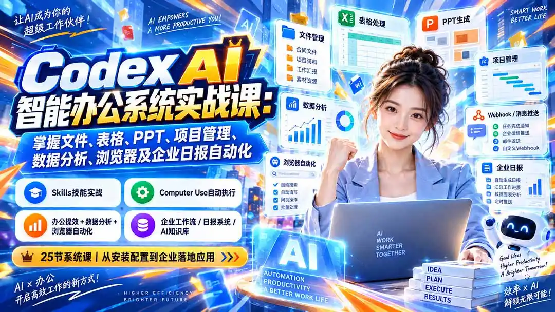 Codex AI智能办公系统实战课：掌握文件、表格、PPT、项目管理、数据分析、浏览器及企业日报自动化-钱途社