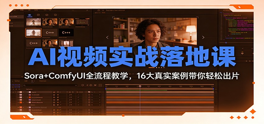 AI视频实战落地课：Sora+ComfyUI全流程教学，16大真实案例带你轻松出片-钱途社