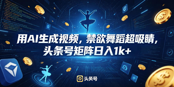 用AI生成视频，禁欲舞蹈超吸睛，头条号矩阵日入1k+-钱途社