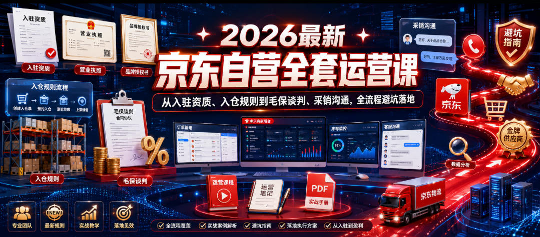 2026最新京东自营全套运营课，从入驻资质、入仓规则到毛保谈判、采销沟通，全流程避坑落地-钱途社