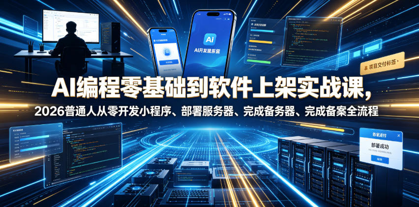AI编程零基础到软件上架实战课，2026普通人从零开发小程序、部署服务器、完成备案全流程项目落地教程-钱途社